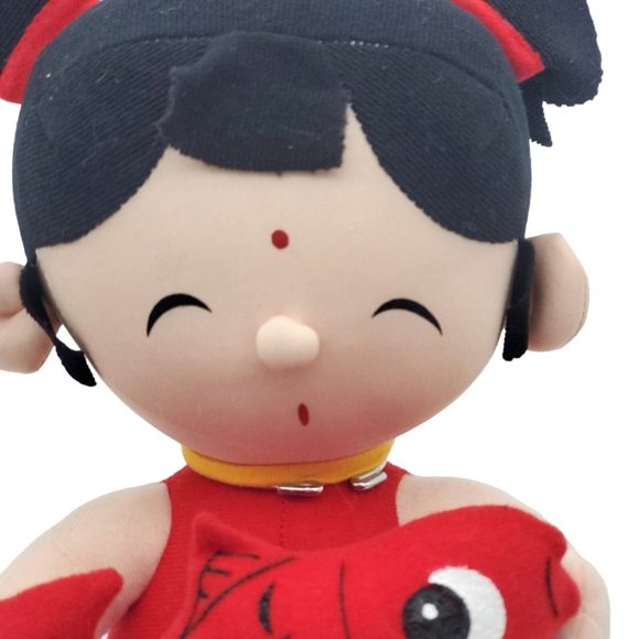Cute Chinese Wind Doll Girl Holding Fish Plush 10 Inch Anime Cartoon Red Black - Picture 4 of 6